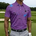 thumbnail image 1 of Dolkfu Button Summer Tops Collared Refreshing Purple Short Sleeve Tops Artistic Geometric Patchwork Polos Purple,M, 1 of 5
