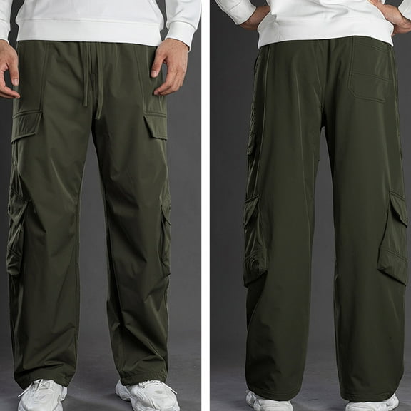 Dolkfu Cargo Casual Pants Men Green Athletic Straight Leg Work Pants Hiking Drawstring Sweatpants Fall Trouser Men L