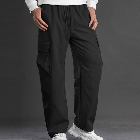 Dolkfu Cargo Men's Casual Pants Drawstring Black Work Sweatpants Elastic Waist Track Outdoor Mens Trousers,M