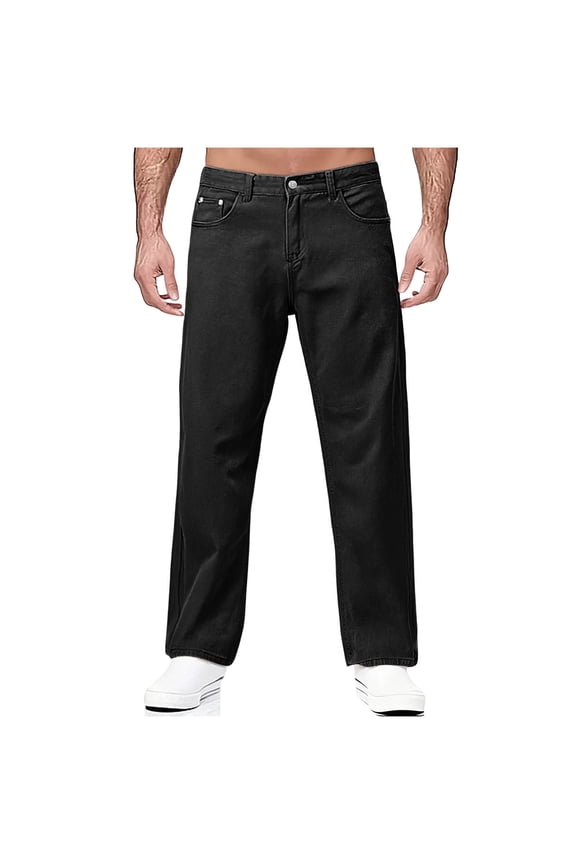 Cargo Pants Men's Straight Leg Black Cotton Pants Zipper Washed Work Mens Casual Trousers,L