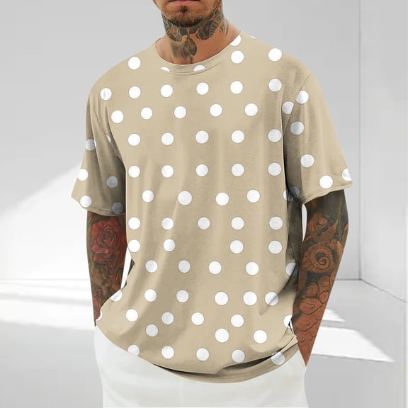Dolkfu Casual Men Tee Shirts Short Sleeve Breathable Crew Neck Polka Dot Oversize T-Shirt Tops for Men XXXL