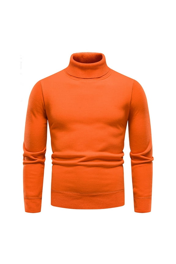 Mens Sweater Turtleneck Orange Slim Fit Solid Color Knitted Sweater Winter Sweaters for Men 4XL