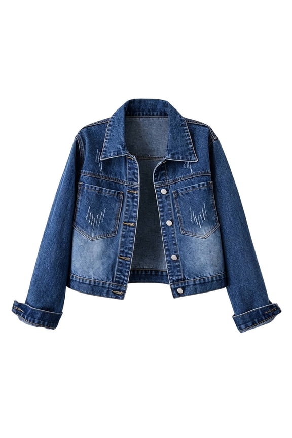 Collared Fall&Winter Tops for Women 2026 Long Sleeve Blue Western Style Button Bomber Solid Denim Refreshing Modern Jackets Dark Blue,Xxl