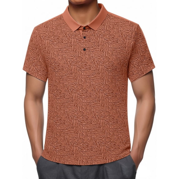 Dolkfu Button Funny Shirts Short Sleeve Retro Collared Orange Polos Geometric Plaid Outdoor Tops Orange,Xxl