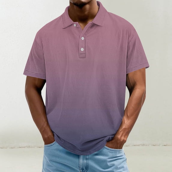 Dolkfu Collared Golf Shirts for Men Gray Gradient Short Sleeve Tops Fashion Patchwork Casual Polos Summer Tops