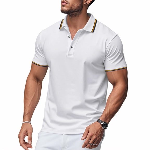 Dolkfu Collared Graphic&nbsp;Tees White Retro Short Sleeve Tops Solid Minimalist Polos Summer Tops