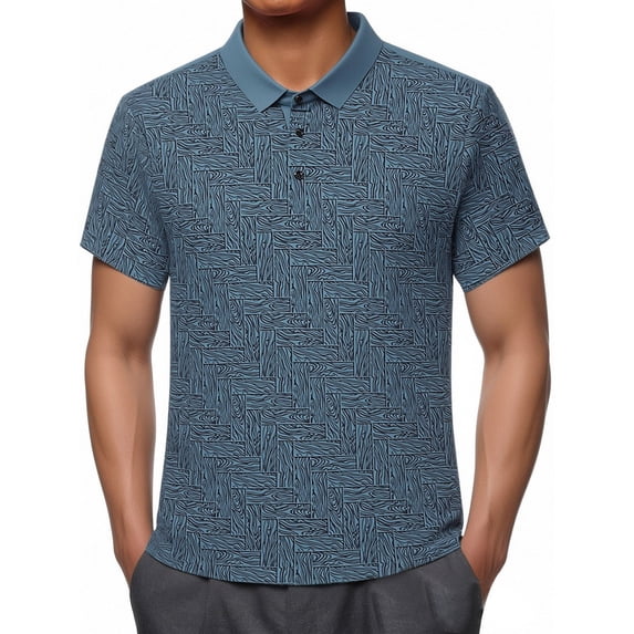 Dolkfu Blue True Classic Tees Men Retro Button Short Sleeve Collared Polos Geometric Outdoor Plaid Tops Blue,M