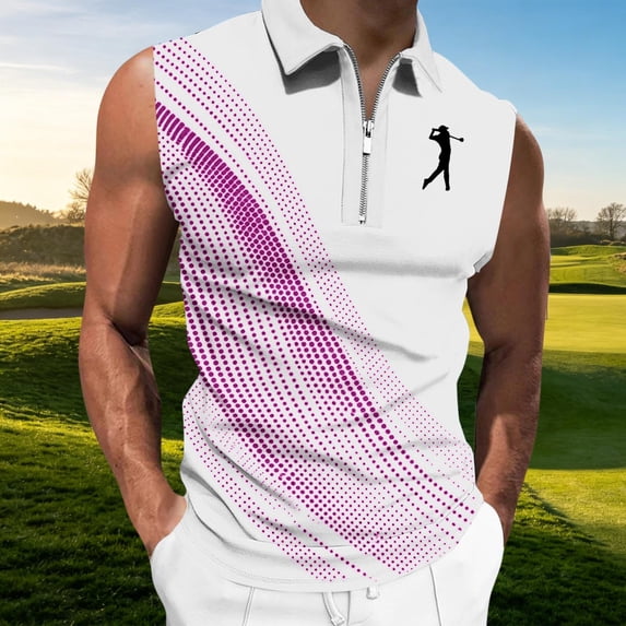 Dolkfu Collared True Classic Tees Men Golf Sleeveless Mesh Purple Tops Quarter Zip Patchwork Modern Leisure Fashion Turndown Collar Tank Top Purple,M
