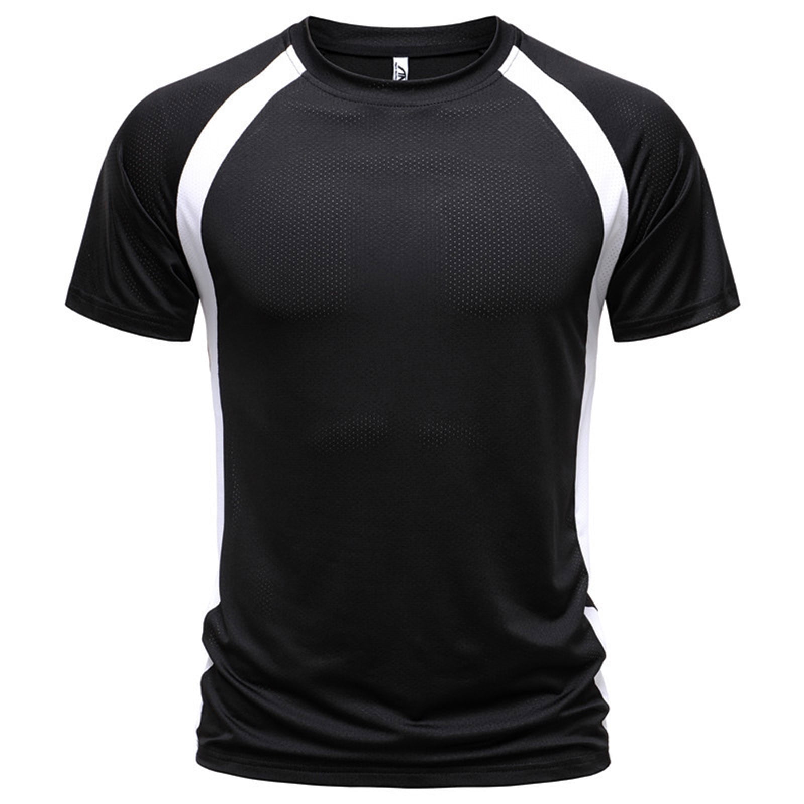 Dolkfu Color Block Mens Shirts Athletic White Short Sleeve T Shirt Breathable Crew Neck Fitted White Tees for Men,2X