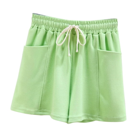Dolkfu Comfy Women's Shorts Drawstring High Waist Pajama Shorts Elastic formal Green Shorts for Women L