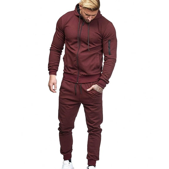 Dolkfu Cotton 2pc Sets for Men Jogger Jackets Sweatpants Full Zip Solid Color Hooded Tracksuits Men Two Piece Outfits M