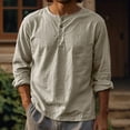 thumbnail image 1 of Dolkfu Cotton Linen Men Shirts Henley Long Sleeve T-Shirt Button Solid Mens T-Shirts 3X, 1 of 5