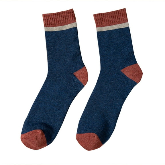 Dolkfu Cotton Men's Socks Size 9-11 Blue Non-Slip Thicken Crew Socks Thermal Wool with Cushion Cozy Socks Men