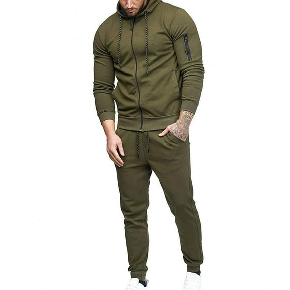 Dolkfu Cotton Mens Sets Jackets Sweatpants Jogger Full Zip Hooded Solid Color Tracksuits Men's Suits L