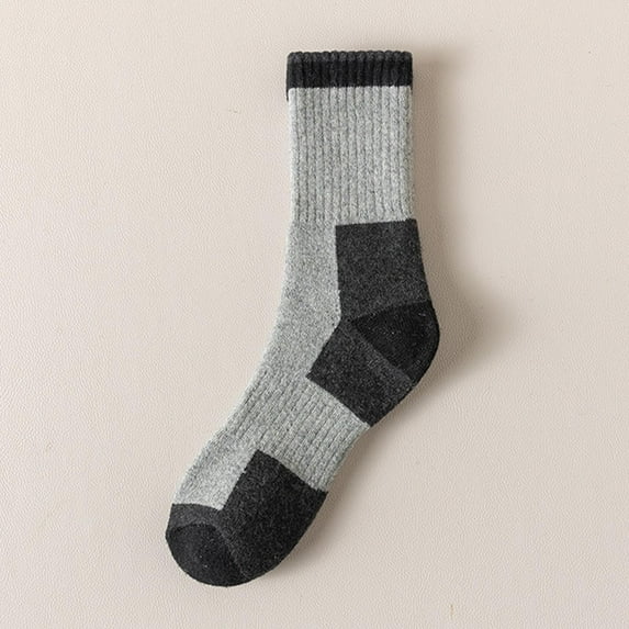 Dolkfu Cotton Socks for Men Size 13-15 Thick 5 Pairs Gray Crew Socks Color Block No Show Mens Wool Socks