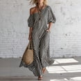 thumbnail image 1 of Dolkfu Cowl Neck Womens Summer&Fall Dresses Short Sleeve French Chic Black Maxi A-Line Dresses Relaxed Fit Striped Patchwork Classic Dresses Black,L, 1 of 6