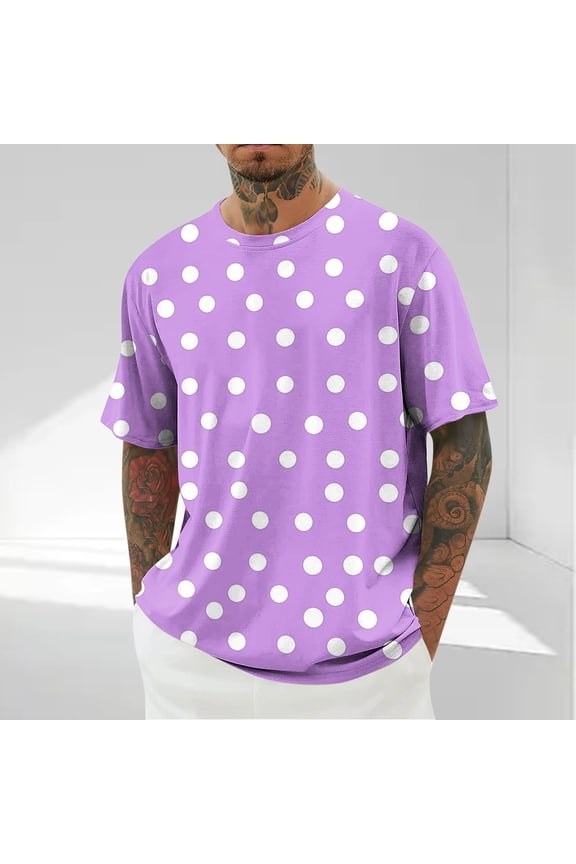 Crew Neck Comfort Colors Tshirt Boho Purple Short Sleeve Tops Polka Dot Retro T-Shirts Mens T-Shirts