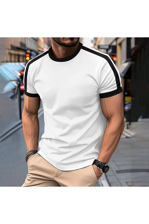 Crew Neck Golf Shirts for Men Short Sleeve White Minimalist Tops Refreshing Striped T-Shirts True Classic Tees Men