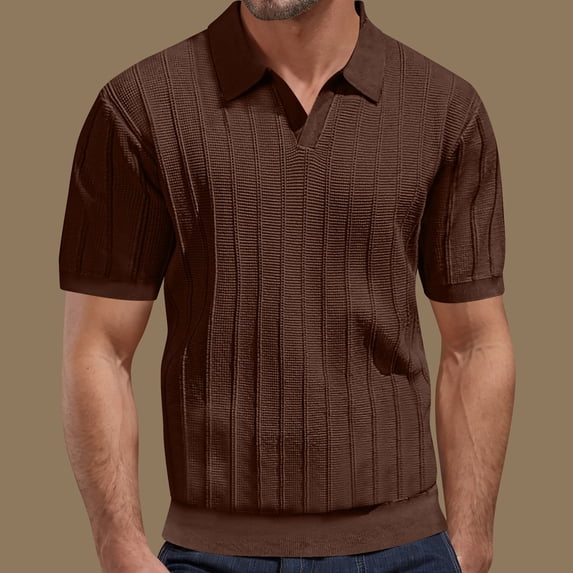 Dolkfu Crew Neck Graphic Tees Striped Short Sleeve Brown Tops Striped Minimalist Polos Mens T-Shirts