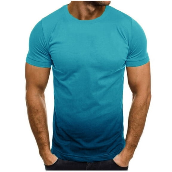 Dolkfu Crew Neck Graphic&nbsp;Tees&nbsp;Men Short Sleeve Gradient Blue Tops Minimalist Patchwork T-Shirts Men'S&nbsp;Shirts