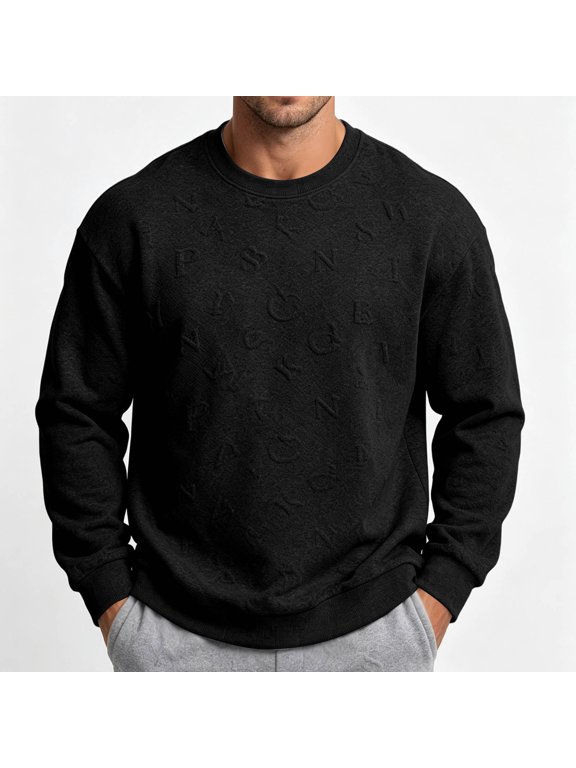 Crew Neck Mens Sweatshirt Black Pull-on Casual Long Sleeve Sweatshirt Modern Solid Refined Classic Fit Tops Black,M