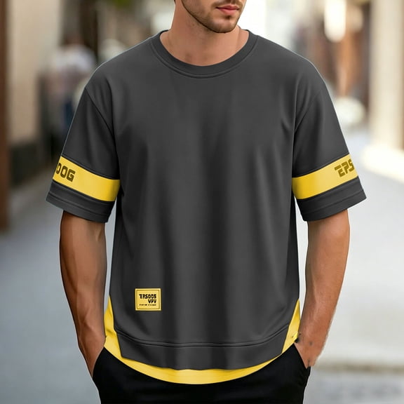 Dolkfu Gray Mens White Tee&nbsp;Shirts Short Sleeve Minimalist Pull-on Crew Neck T-Shirts Casual Patchwork Modern Tops Gray,Xl