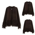 thumbnail image 1 of Dolkfu Crew Neck Sweaters for Women 2025 Button Up Brown Fringed Cardigan Sweater Open Front Knit Blouse Tops for Woman L, 1 of 9
