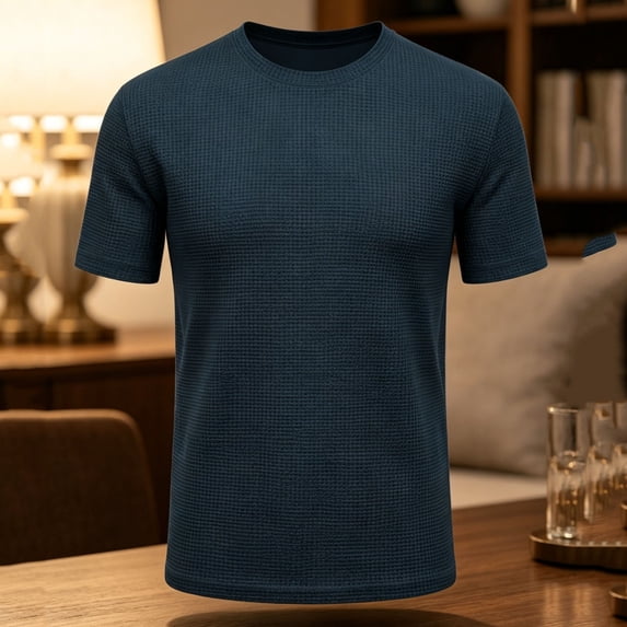 Dolkfu Crew Neck True Classic Tees Men Short Sleeve Pull-On Blue Minimalist Tops Athletic Solid Modern T-Shirts Navy,M