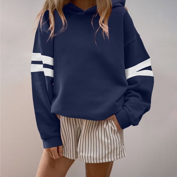 Dolkfu Crew Neck Women'S Clothing Long Sleeve Pull-on Minimalist Blue Sweatshirts & Hoodies Patchwork Refined Modern Tops Blue,M