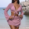 thumbnail image 1 of Dolkfu Crop Women Swimsuit Cover Up Crochet Swim Sets Tie Front Mini Skirt Long Sleeve Bathing Suits for Women S, 1 of 3