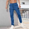 thumbnail image 1 of Dolkfu Drawstring Men's Pants Cargo Blue Athletic Sweatpants Running Elastic Waist Track Mens Trousers,L, 1 of 9