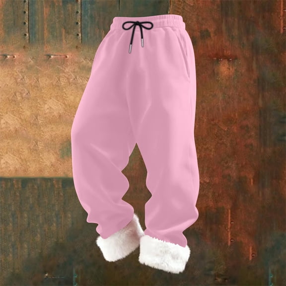Dolkfu Drawstring Mens Winter Pants Pink Fleece Lined Isulated Sweatpants Elastic Waist Warm Athletic Fall Trouser Men,XXL