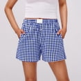 thumbnail image 1 of Dolkfu Elastic Waist 2026 Womens Shorts Wide Leg Plaid Shorts Comfy Blue Loose Womens Shorts L, 1 of 7