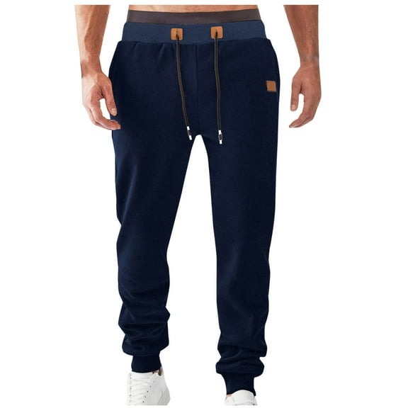 Dolkfu Elastic Waist Fall Pants for Men Blue Stretch Sweatpants Workout Drawstring Jogger Pants Mens Trousers L