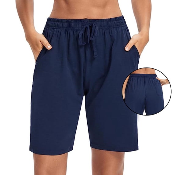 Dolkfu Elastic Waist Shorts for Women Summer Drawstring Athletic Burmuda Shorts Blue Stretch Gym Womens Shorts L