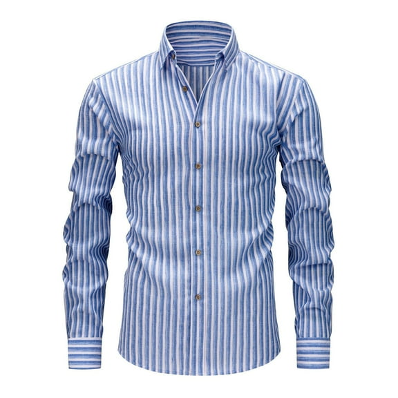 Dolkfu Fall Shirts Mens Long Sleeve Business Striped Workwear Formal Solid Dress Shirts Tops for Men Trendy L