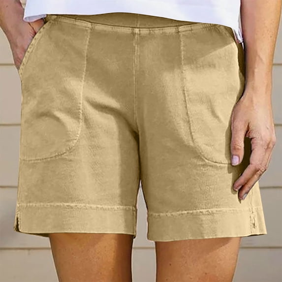 Dolkfu Flat Front Shorts for Ladies Quick Dry Y2k Beach Shorts Elastic Waist Yellow Breathable Womens Shorts XL