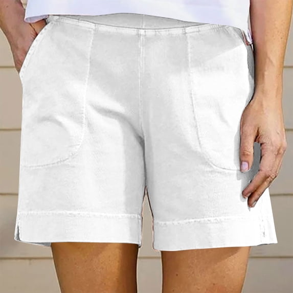 Dolkfu Flat Front Womens Shorts Casual Y2k Quick Dry Beach Shorts White Breathable Elastic Waist Womens Shorts M