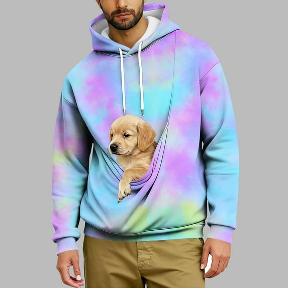 Dolkfu Fleece Men's Hoodie Pullover Cat Dog Carrier Sweatshirts Pet Pouch Pullover Hooded Men's Shirts L