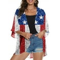 thumbnail image 1 of Dolkfu Fourth of July Coverup American Flag Print Puff Sleeve Kimono Cardigan Loose Chiffon Cover Up, 1 of 7