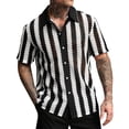 thumbnail image 1 of Dolkfu French Chic Polos Shirts for Men Short Sleeve Black Collared Tops Striped Minimalist Button-Up Shirts Mens Graphic T-Shirts, 1 of 4