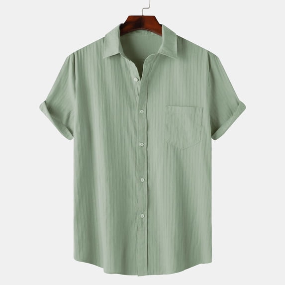 Dolkfu Funny Shirts Collared Short Sleeve Green Tops Minimalist Solid Button-Up Shirts Mens T-Shirts