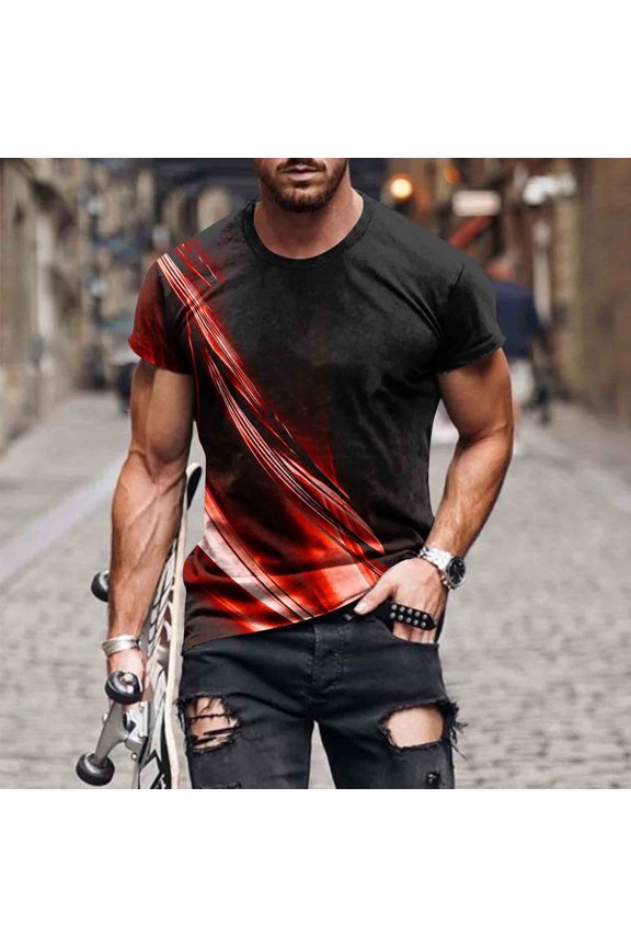 Funny&nbsp;Shirts Crew Neck Patchwork Color Orange Short Sleeve Tops Retro Vintage Mens T-Shirts