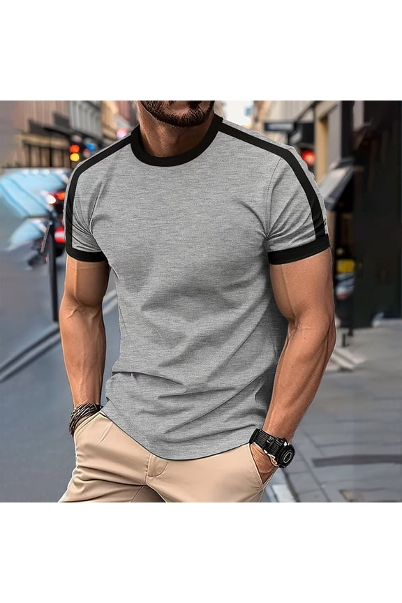 Funny Shirts Crew Neck Short Sleeve Minimalist Gray Tops Striped Refreshing T-Shirts Mens Graphic T-Shirts