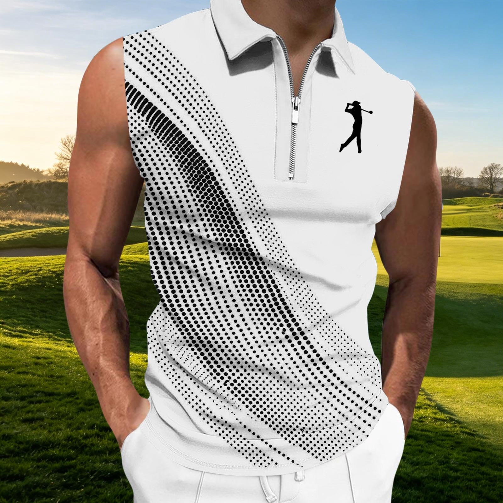 Dolkfu Sleeveless Men Tops And Shirts Mesh Collared Golf Green