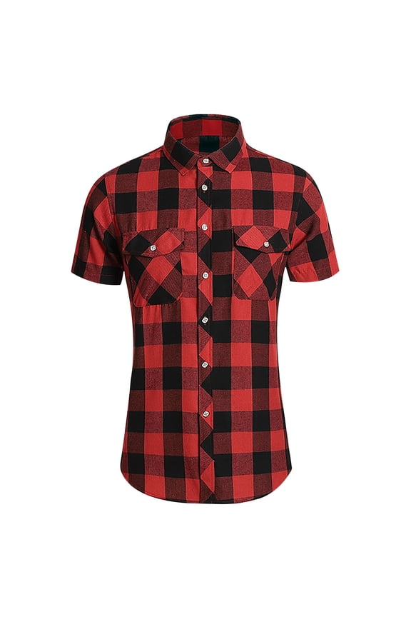 Golf Shirts for Men Red Short Sleeve French Chic Collared Tops Plaid Minimalist Button-Up Shirts Summer Tops