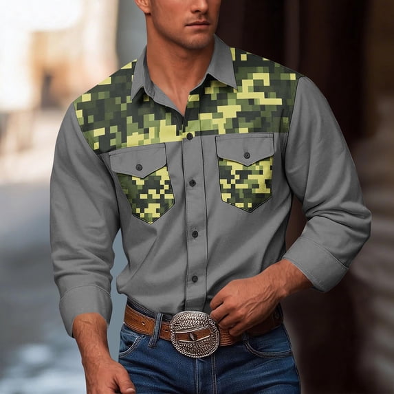 Dolkfu Graphic Mens Fall Shirts Button Up Workwear Workwear Stretch Relaxed Fit Collared Shirt Mens Tops XXL
