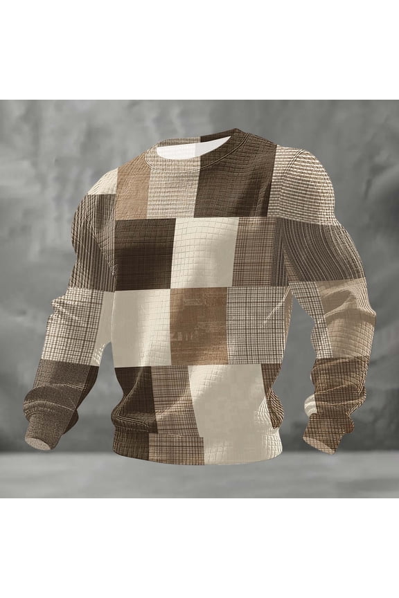 Graphic Shirts Mens Novelty Athletic Sweatshirt Men Waffle Long Sleeve Crew Neck Streetwear L