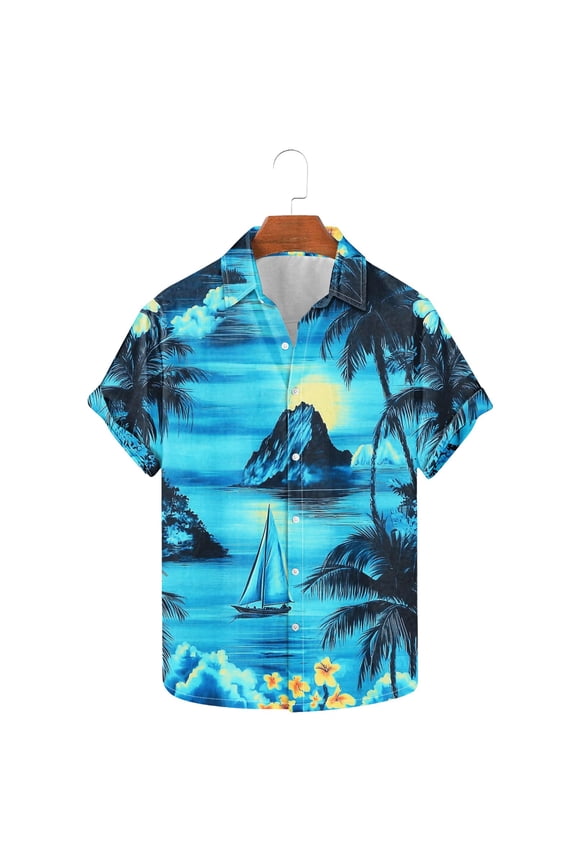 Graphic Tees Men Arrow Motif Short Sleeve Collared Multicolor Hawaiian Style Printed Button-Up Shirts Mens Dress Shirts