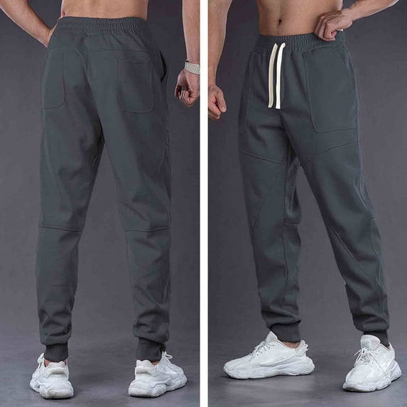 Dolkfu Gray Casual Pants for Men Drawstring Athletic Jogger Sweatpants Outdoor Active Elastic Waist Men Trousers,M